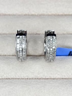 E040 | Natural Diamond Three Row Hoop Earrings